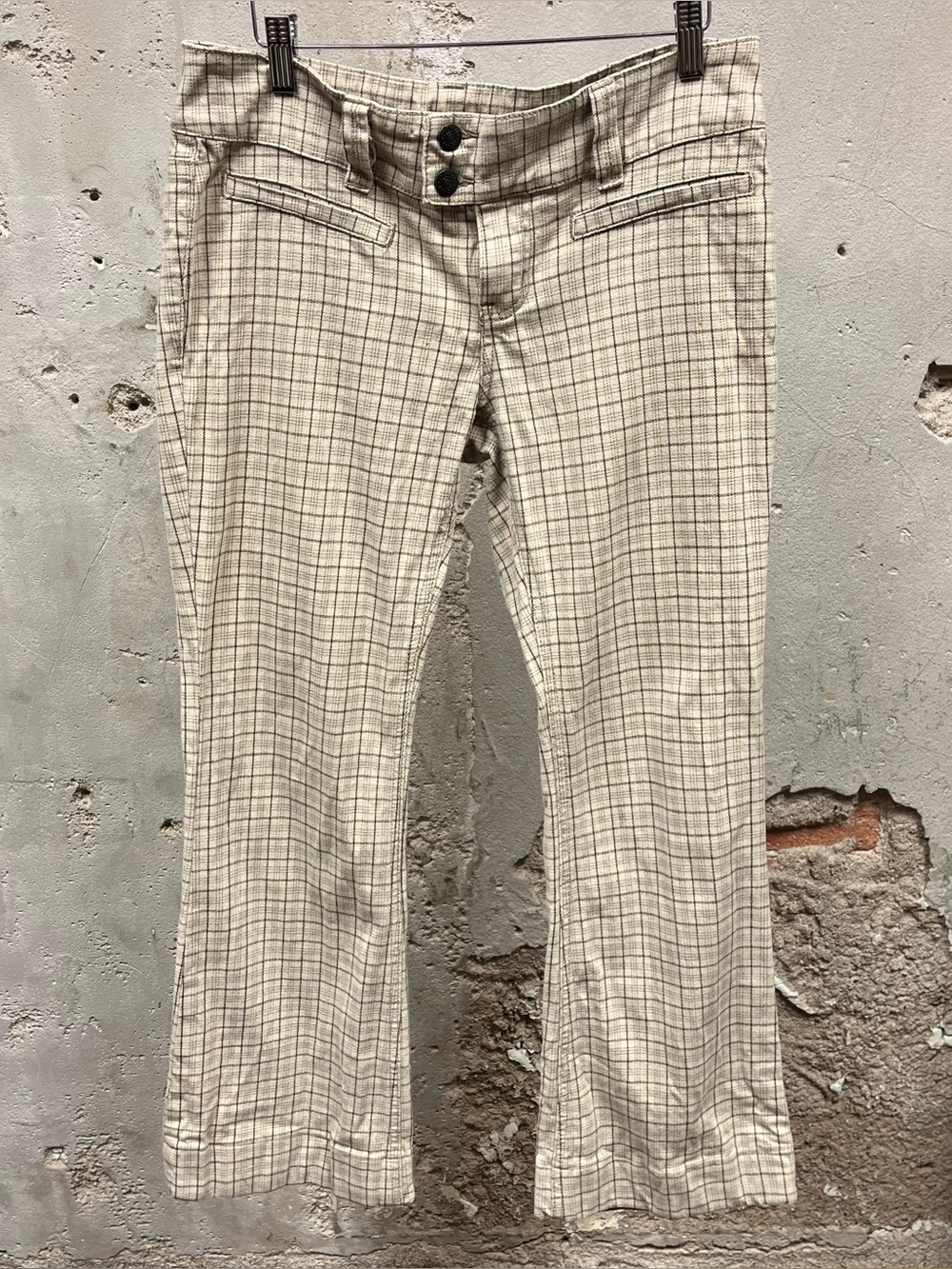 Vintage Y2K Unionbay Brown Tan Plaid Low Rise Flare Printed Pants 32x29 Academia